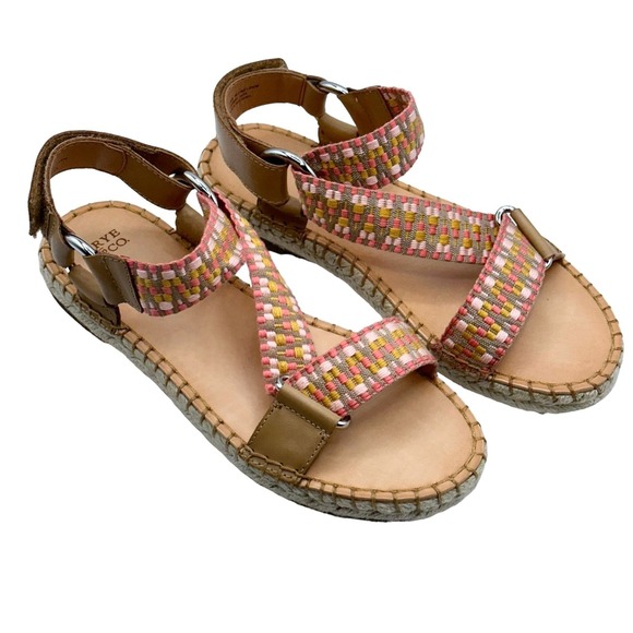 Frye and Co. Size 7.5 Kole Asymmetrical Sandal Espadrille Wedge Peach/Multi. - Picture 7 of 8